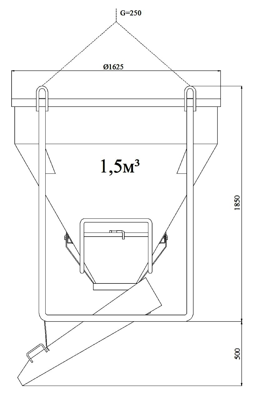 Бункер бетонної маси 1,5 м куб (класичний h1850 / d1625) 
